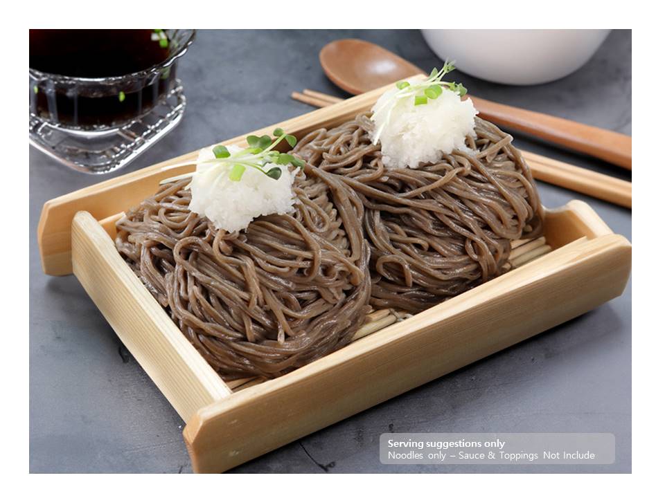 Buckwheat noodles arranged on a serving tray