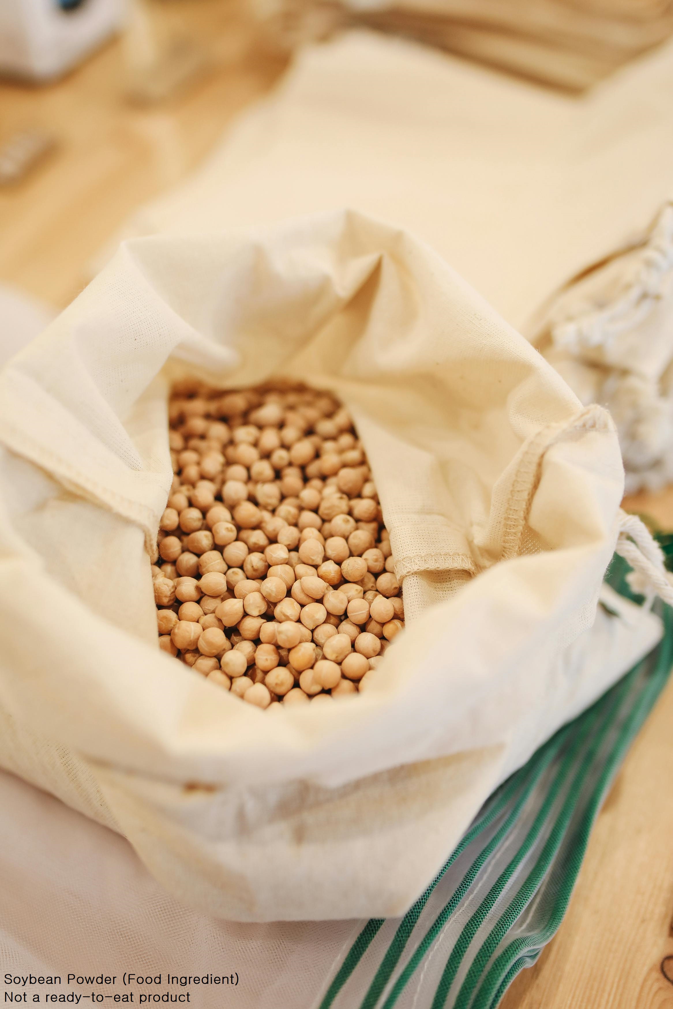 Soybeans displayed in a cloth-lined container